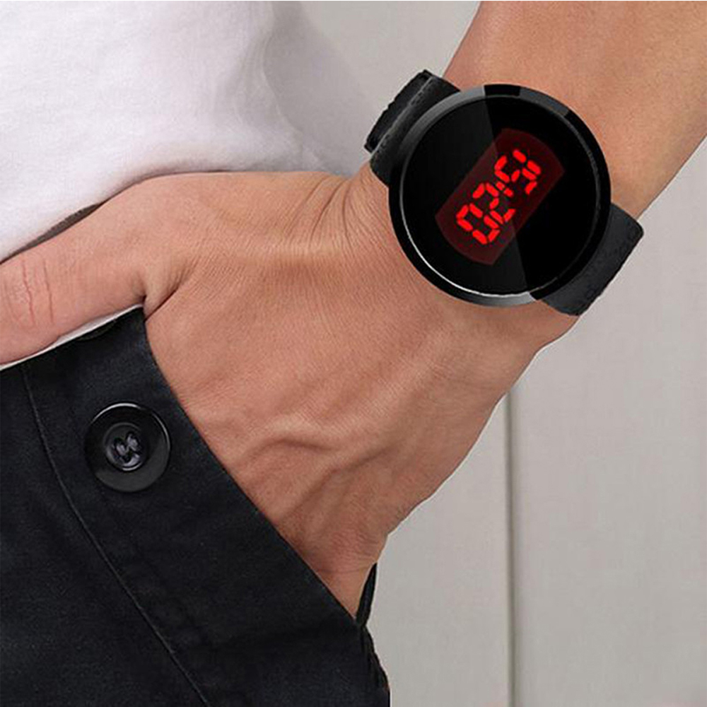 Man Watches Conception Blue Red LED Mens Stainless Steel Wrist Watch Relogio Masculino