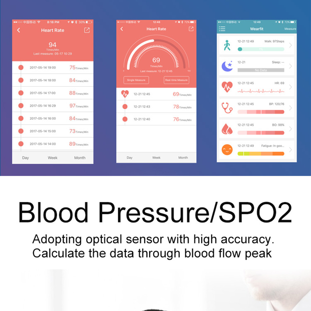 Color Screen Heart Rate Blood Pressure Oxygen Fatigue Intelligent Bracelet