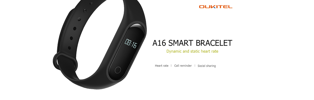 OUKITEL A16 Heart Rate Monitor Smart Bracelet Sleep Track Pedometer Wristband