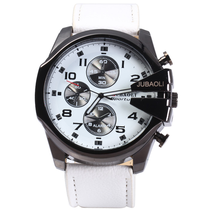 Jubaoli Luminous Pointers Big dial Male Quartz Watch with Decorative Sub-dials Leather Band